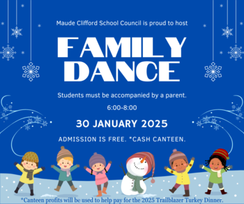 A poster with details about the upcoming family dance.