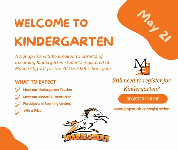 Poster advertising our Welcome to Kindergarten event on May 21